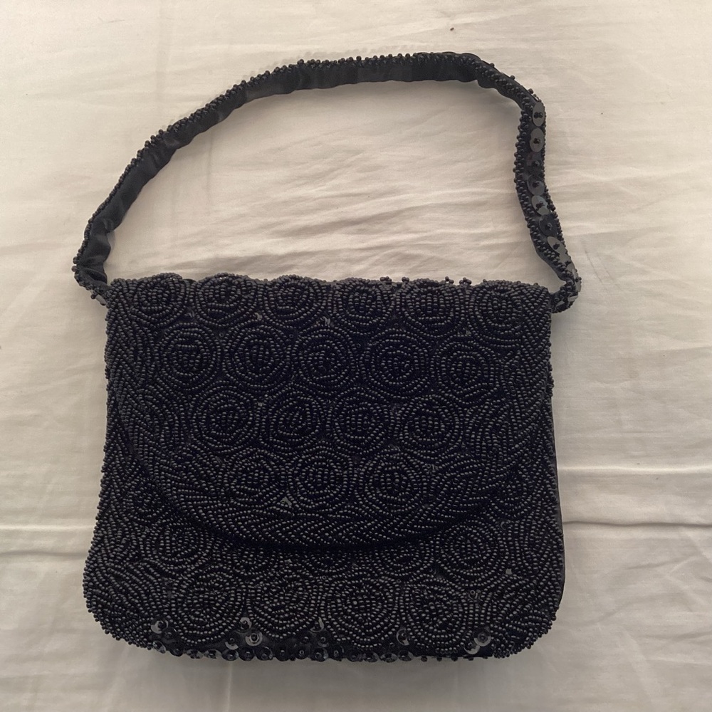 Vintage Black Beaded Handbag Hand Made in Hong Kong